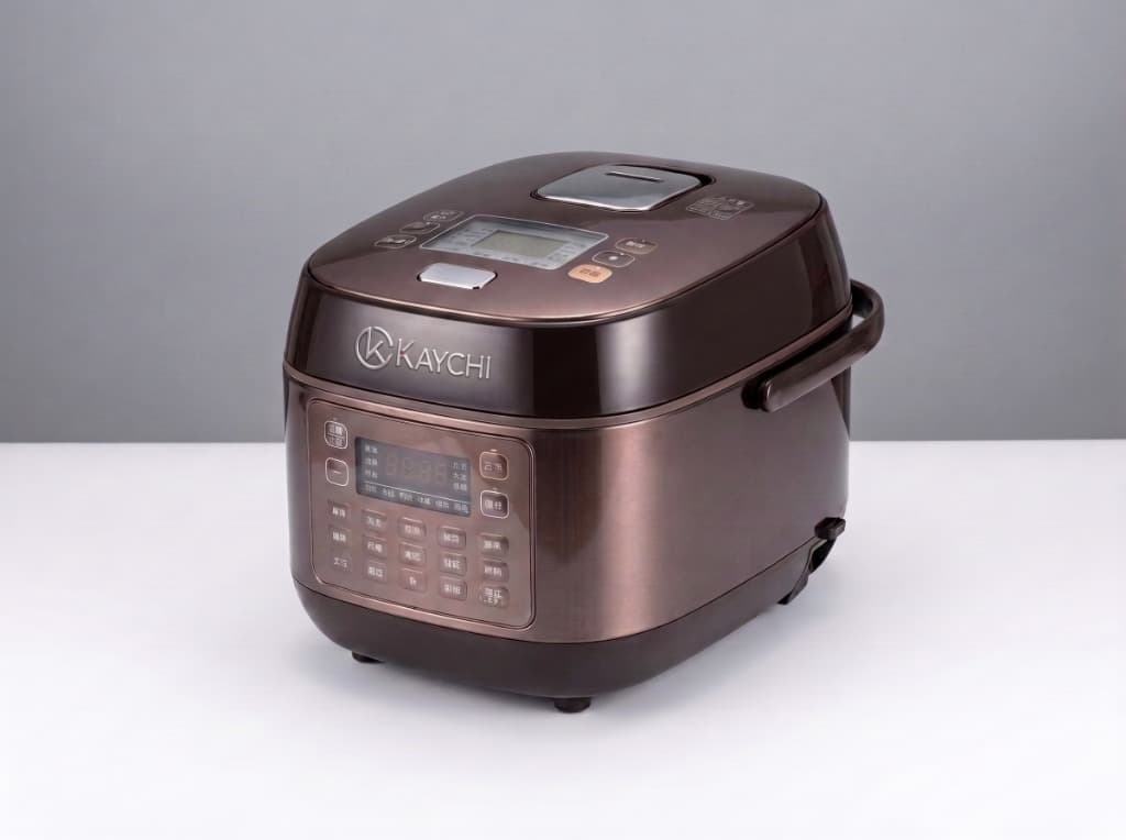 Kaychi Fuzzy Logic Smart Rice Cooker in metallic bronze front perspective view