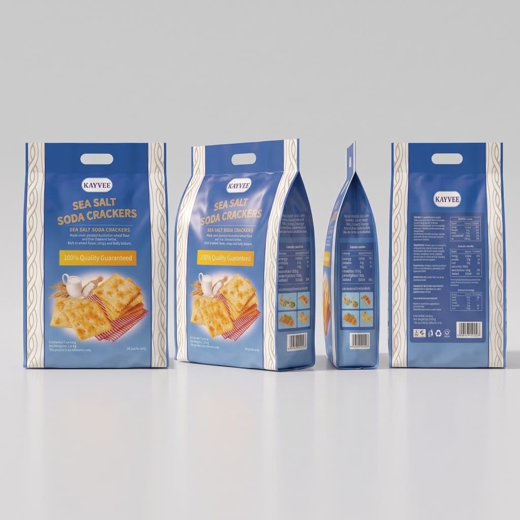 Kayvee Sea Salt Soda Crackers multi-angle packaging views